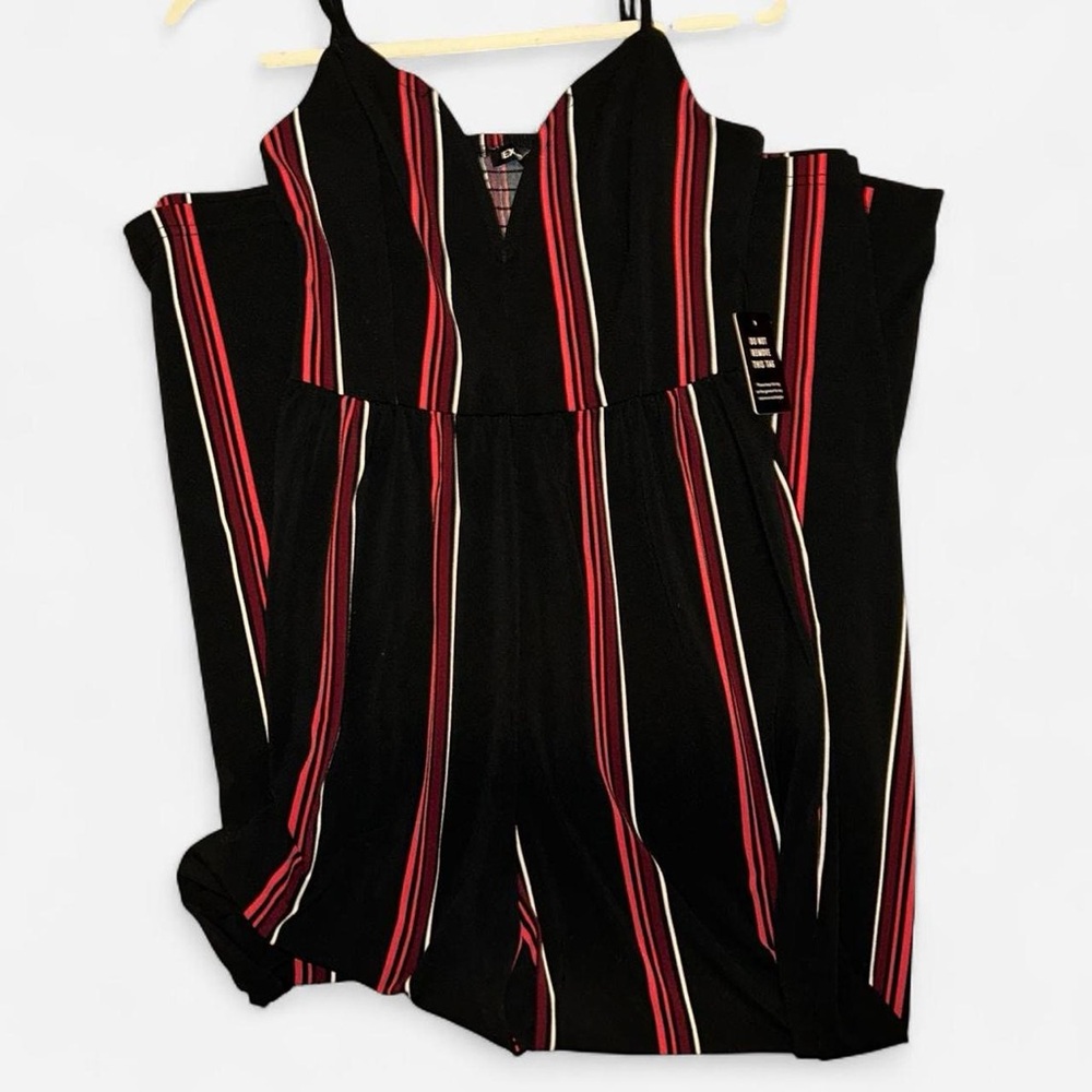 Express Black Jumpsuit with Red and White Stripes